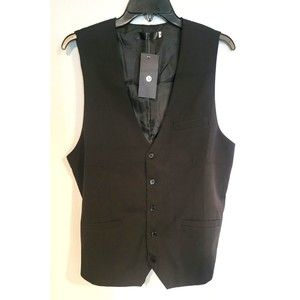 Men's Size Medium Black Vest Slim Waistcoat V-neck Business Casual Button Tops